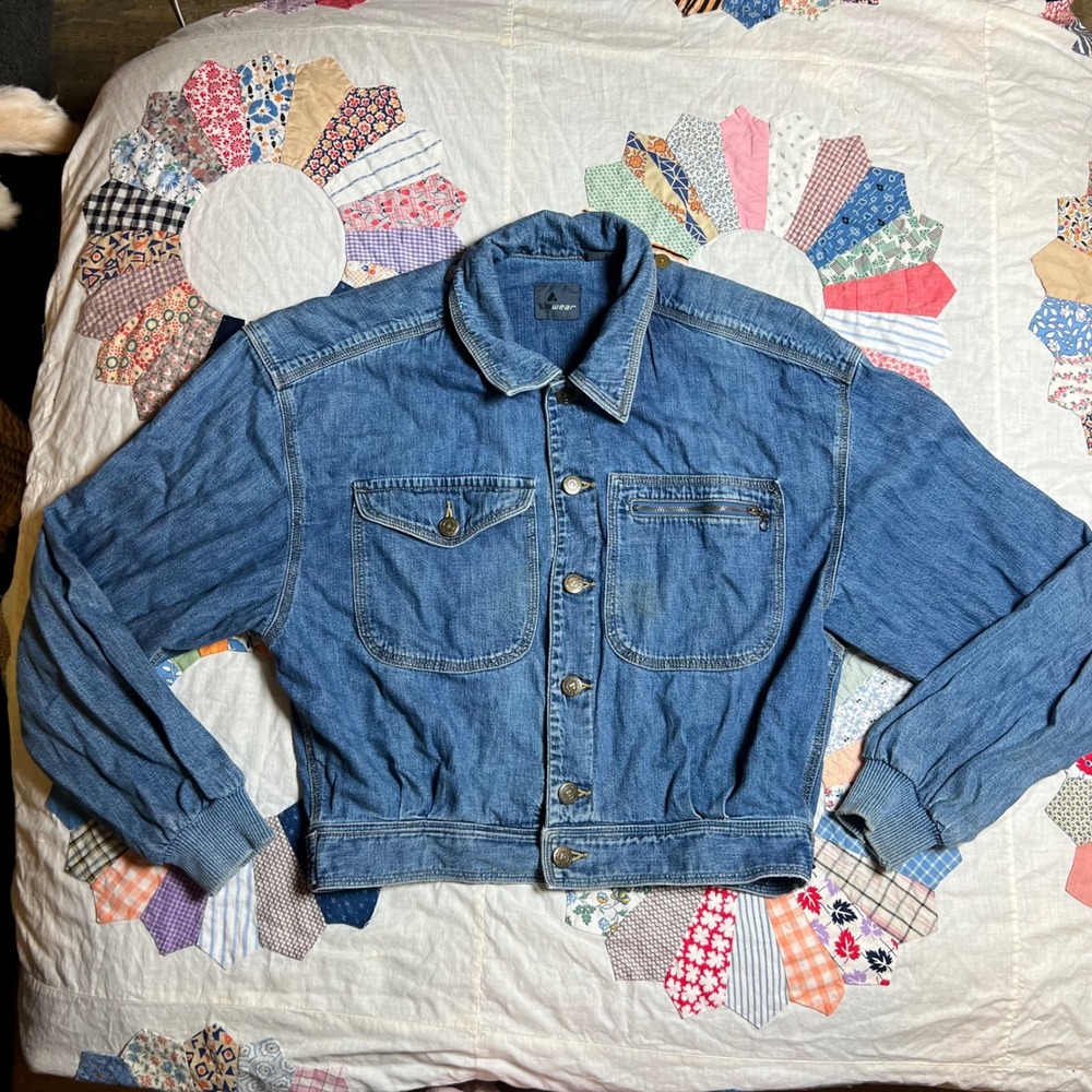 Lizwear Vintage 90s Denim Trucker Jacket Medium Wash Cropped Bomber Womens M